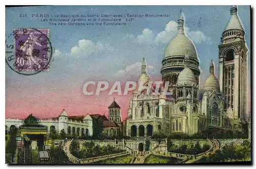 Cartes postales Paris La Basilique du Sacre Coeur avec l'Escalier Monumentai Les Nouveaux Jardins