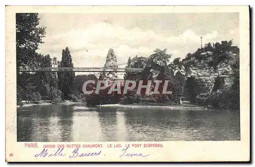 Ansichtskarte AK Paris Jardin des Buttes Chamount Le Lac Le pont Suspendu