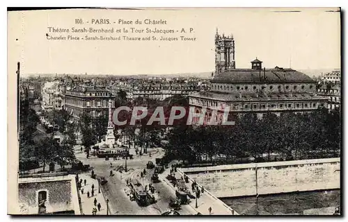 Ansichtskarte AK Paris Place du Chatelet Theatre Sarah Bernhard et la Tour St Jacques