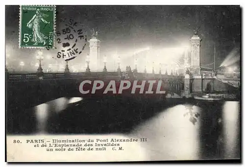 Ansichtskarte AK Paris Illumination du Pont Alexandre III et de l'Esplanade des Inavalides un soir de fete de nui