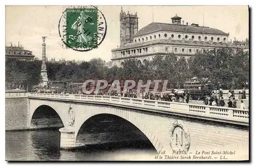 Ansichtskarte AK Paris Le Pont Saint Michel et le Theatre Sarah Bernhardt