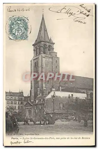 Cartes postales Paris Eglise St Germain des Pres vue prise de la Rue de Rennes