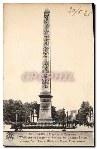 Cartes postales Paris Place de la Concorde l'Obelisque de Louqsor et Avenue des Champs Elysees