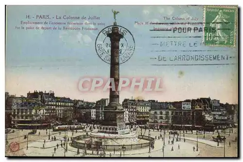 Cartes postales Paris la Colonne de Juillet Emplacement de l'ancienne forteresse dont la prise fut le point de d