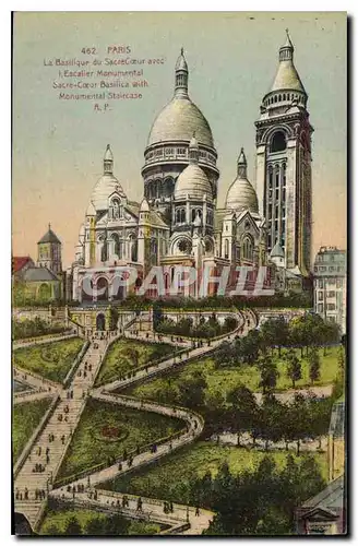 Cartes postales Paris la Basilique du Sacre Coeur avec l'escalier monumental