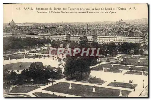 Cartes postales Paris Panorama du jardin des Tuileries pris vers la Rue de Rivoli et l'Opera