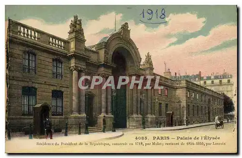 Cartes postales Paris Palais de l'Elysees residence du President de la Republique construit en 1718 par Molet re