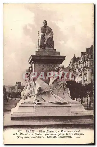 Cartes postales Paris Place Breteuil Monument eleve a la Memoire de Pasteur par Souscription internationale