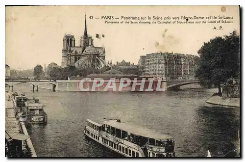 Cartes postales Paris Panorama sur la Seine pris vers Notre Dame et l'Ile St Louis Bateau