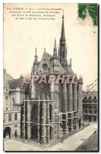 Cartes postales Paris 1er arrt la Sainte Chapelle construite en 1245 sur l'ordre de St Louis par Pierre de Monte