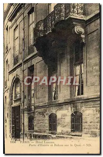 Cartes postales Paris Hotel Lauzun Porte d'Entree et Balcon sur le Quai