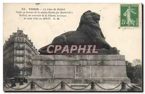 Cartes postales Paris Le Lion de Belfort Copie en bronze de la statue elevee par Bartholdi a Belfort