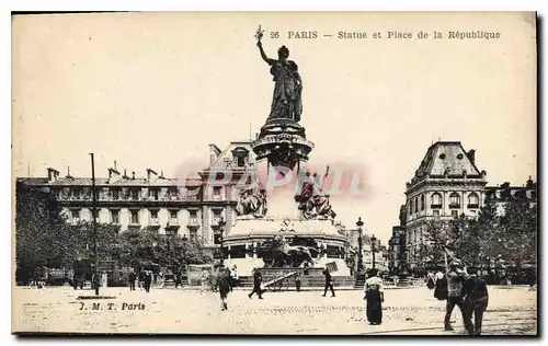 Cartes postales Paris Statue et Place de la Republique