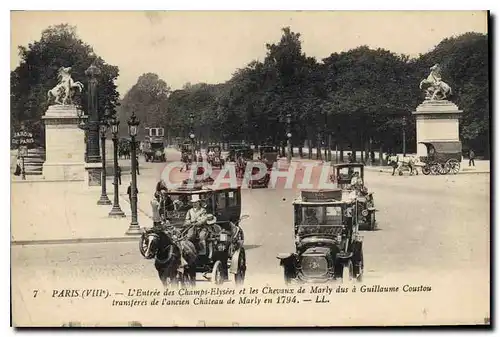 Cartes postales Paris L'Entree des Champs Elysees et les Chevaux de Marly dus a Guillaume Coustou transfers de l