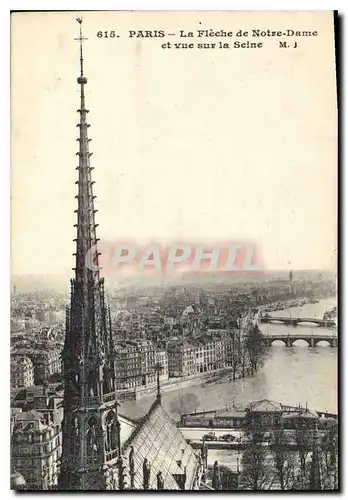 Cartes postales Paris Le Fleche de Notre Dame et vue sur la Seine