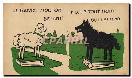 Cartes postales Le pauvre mouton Le loup tout noir