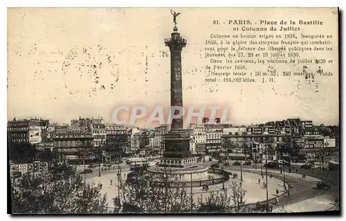 Cartes postales Paris Place de Bastille et Colonne de Juillet