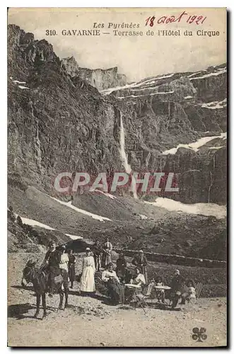 Cartes postales Les Pyrenees Gavarnie Terrasse de l'Hotel du Cirque Ane Mule