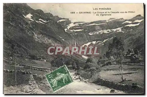 Cartes postales Les Pyrenees Gavarnie Le Cirque et la Cascade vus de l'Hotel du Vignemale