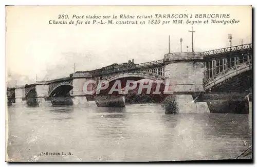 Ansichtskarte AK Le Pont supendu sur le Rhone reliant Tarascon chemin de fer de PLM construit en 1829 par MM segu