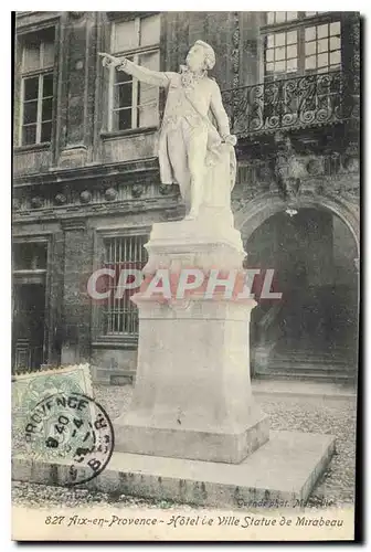 Cartes postales Aix en Provence Hotel de Ville Statue de Mirabeau