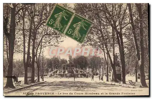 Cartes postales Aix en Provence Le Bas du Cours Mirabeau et la Grande Fontaine