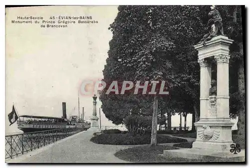 Cartes postales Haute Savoie Evian les Bains Monument du prince Gregoire Bassaraba de Brancovan Bateau