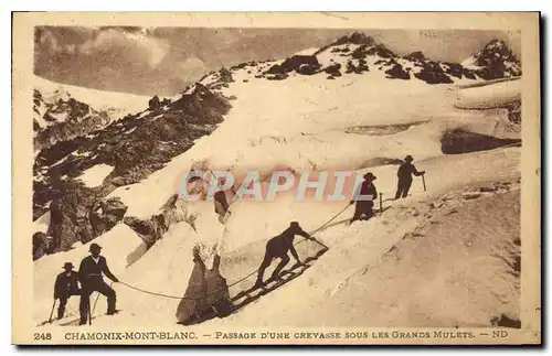 Cartes postales Chamonix Mont Blanc Passage d'Une Crevasse sous les Grands Mulets Alpinisme