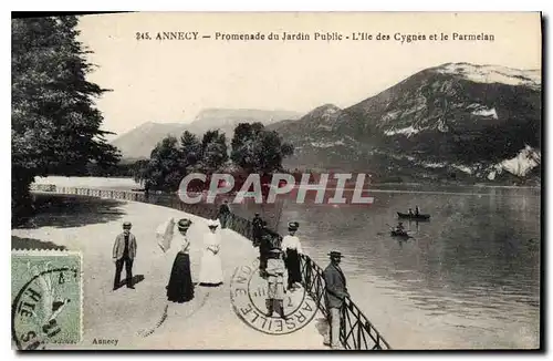 Cartes postales Annecy Promenade du Jardin Public L'Ile des Cygnes et le Parmelan