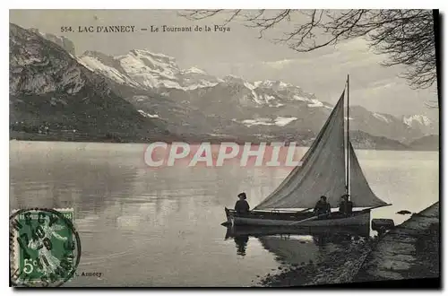 Cartes postales Lac d'Annecy Le Tournant de la Puya Bateau Barque