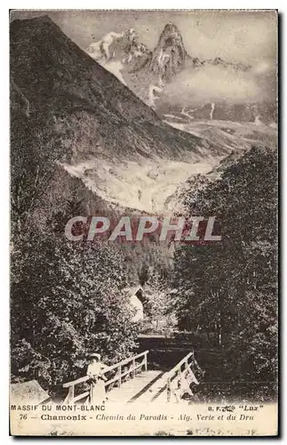 Cartes postales Massif du Mont Blanc Chamonix Chemin du Paradis Aig Verte et du Dru