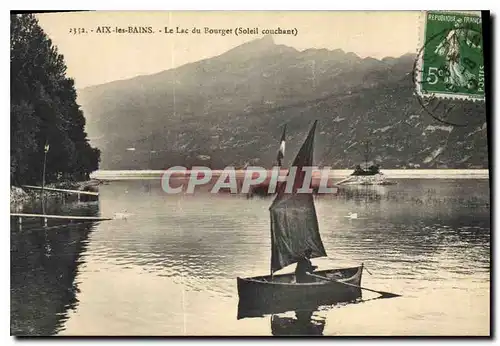 Cartes postales Aix les Bains Le Lac du Bourget Soleil couchant Bateau