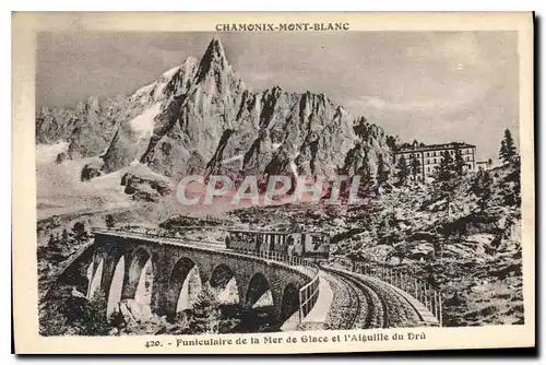 Cartes postales Chamonix Mont Blanc Funiculaire de la Mer de Glace et l'Aiguille du Dru Train