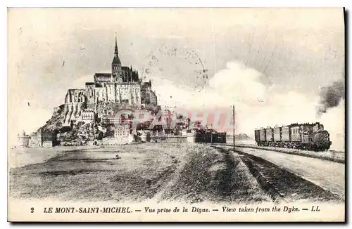 Cartes postales Le Mont Saint Michel Vue prise de la Digue Train a vapeur