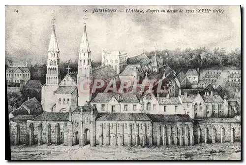 Cartes postales Jumieges L'Abbaye d'apres un dessin de 1702