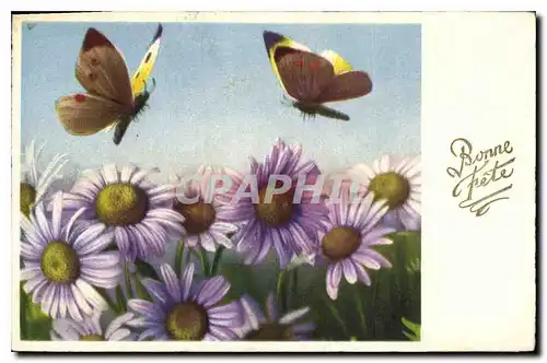 Cartes postales Bonne Fete Fleurs Papillons