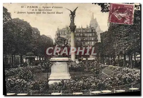 Cartes postales Paris Square d'Anvers et le Sacre Coeur