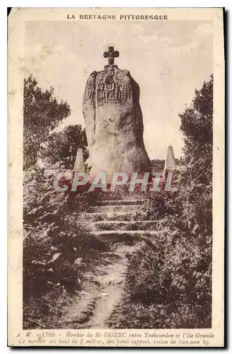 Cartes postales La Bretagne Pittoresque Menhir de St Duzec entre trebeurden et l'Il Grande