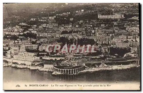 Cartes postales Mont Carlo le Tir aux Pigeons et vue generale prise de la Mer