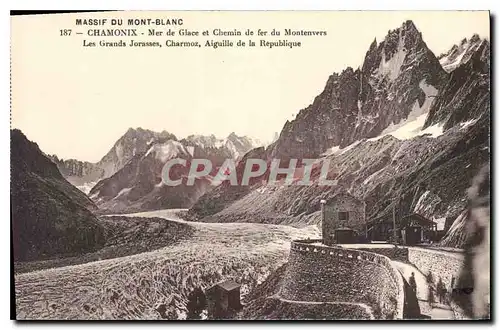 Cartes postales Massif du Mont Blanc Chamonix La Mer de Glace de fer du Montenvers Les Grands Jorasses Charmoz A