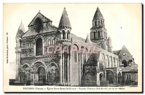 Cartes postales Poitiers Vienne Eglise Notre Dame Dame la Grande Facades Ouest et Sud