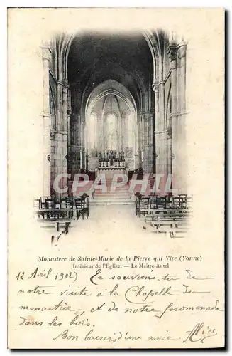 Cartes postales Monastere de Sainte Marie de la Pierre Qui Vire Yonne interieur de l'eglise le Maitre Autel