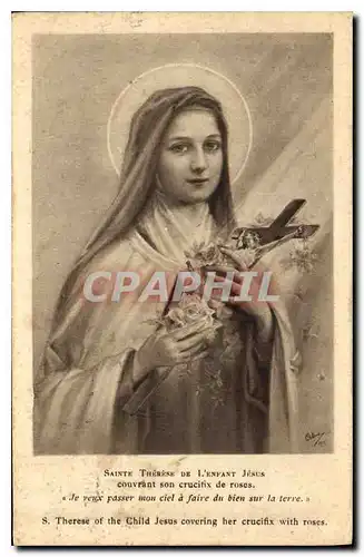 Cartes postales Sainte Therese de l'enfant Jesus couvrant son crucifix de roses