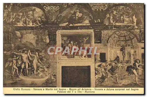 Cartes postales Giulio Romano Venere e Marte nel bagno Bacco ed Arianna Venere e Adone sorpesi nei bagno Palazzo