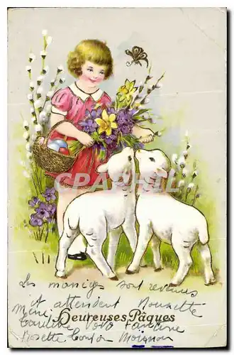 Cartes postales Enfant Moutons