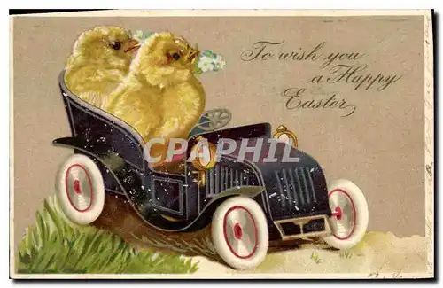 Cartes postales To wish you a Happy Easter Automobile Poussins