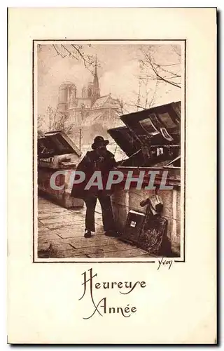 Cartes postales Heureuse Annee Bouquinistes Paris Notre Dame