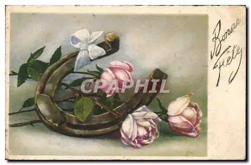 Cartes postales Bonne Fete Fleurs Fer a cheval