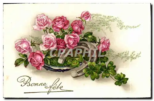 Cartes postales Bonne Fete Fleurs Fer a cheval