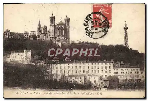 Cartes postales Lyon Notre Dame de Fourviere et la Tour Metallique